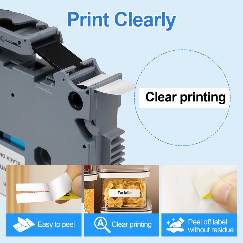 Label Orison TZe-221 Compatible with Brother P-Touch Label Tape TZ221 TZ TZe Tape 9mm Laminated Label Maker for PT-H110 PT-D210 PT-D400 PT-1290,Black on White,9mm(3/8 inch) x 8m (26.2ft),5PK - Image 4